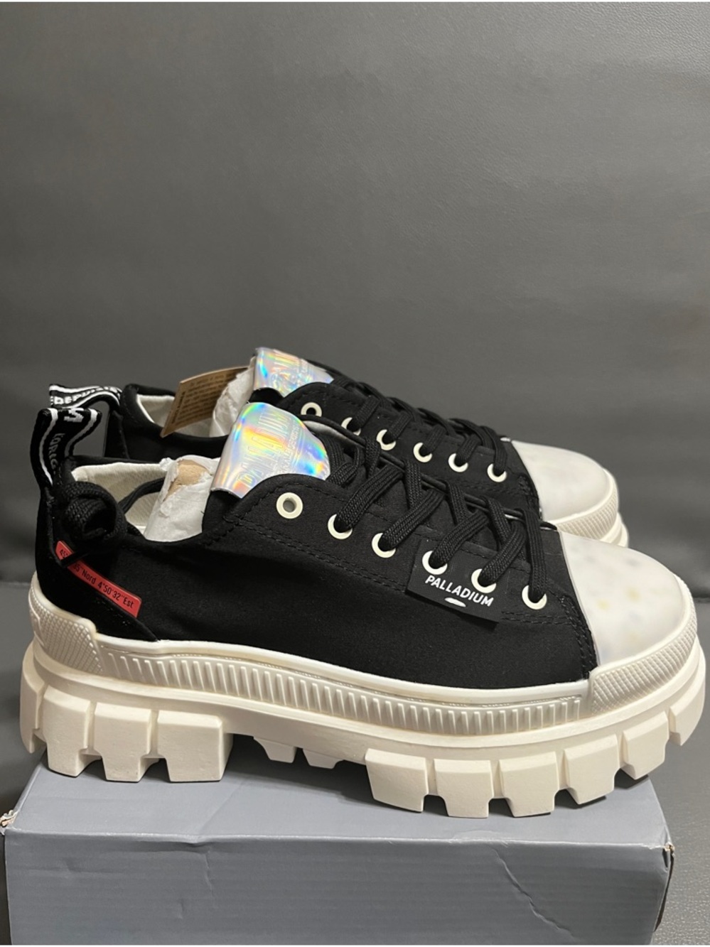 Palladium Womens Black Platform Sneakers with confetti toe box!